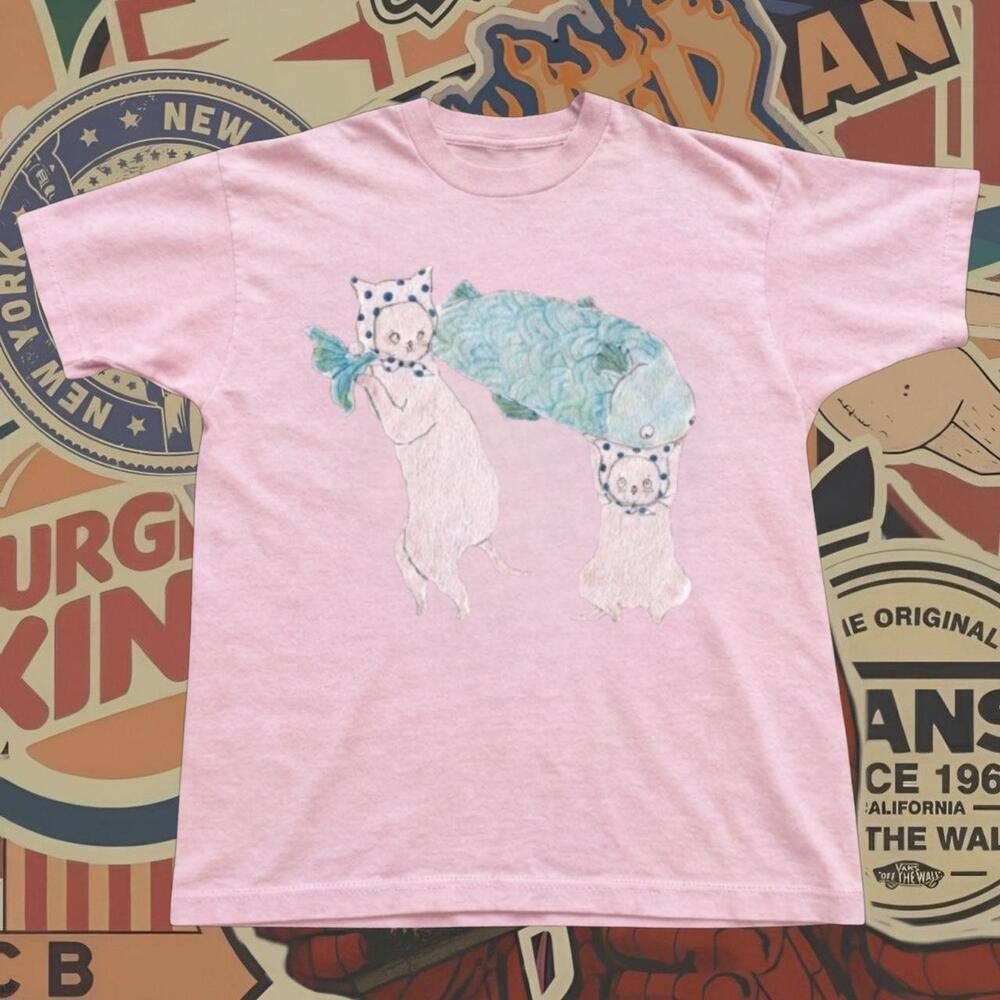 Cat Tee With Blue Accents